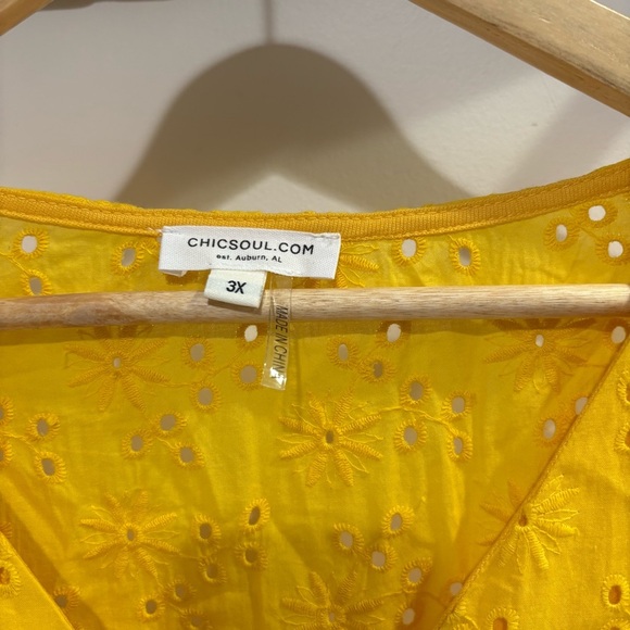 Chic Soul Yellow Peplum Ruffled Eyelet Cap Sleeve Blouse - Picture 8 of 10